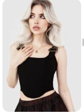 Disturbia Black Stretch Crop Top with Strap Detail